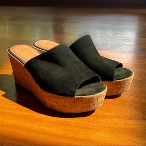 Black Suede + Cork Platform Sandals